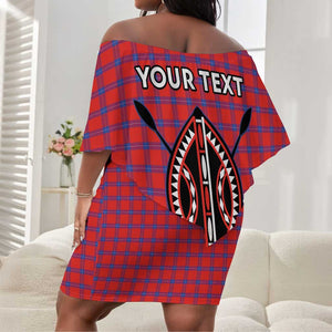 Afro Kenya Maasai Shuka Personalized Off Shoulder Short Dress Maasai Shield Mix Dashiki