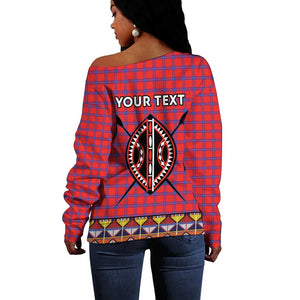 Afro Kenya Maasai Shuka Personalized Off Shoulder Sweater Maasai Shield Mix Dashiki