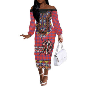 Afro Kenya Maasai Shuka Personalized Off The Shoulder Long Sleeve Dress Maasai Shield Mix Dashiki