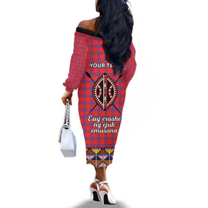 Afro Kenya Maasai Shuka Personalized Off The Shoulder Long Sleeve Dress Maasai Shield Mix Dashiki