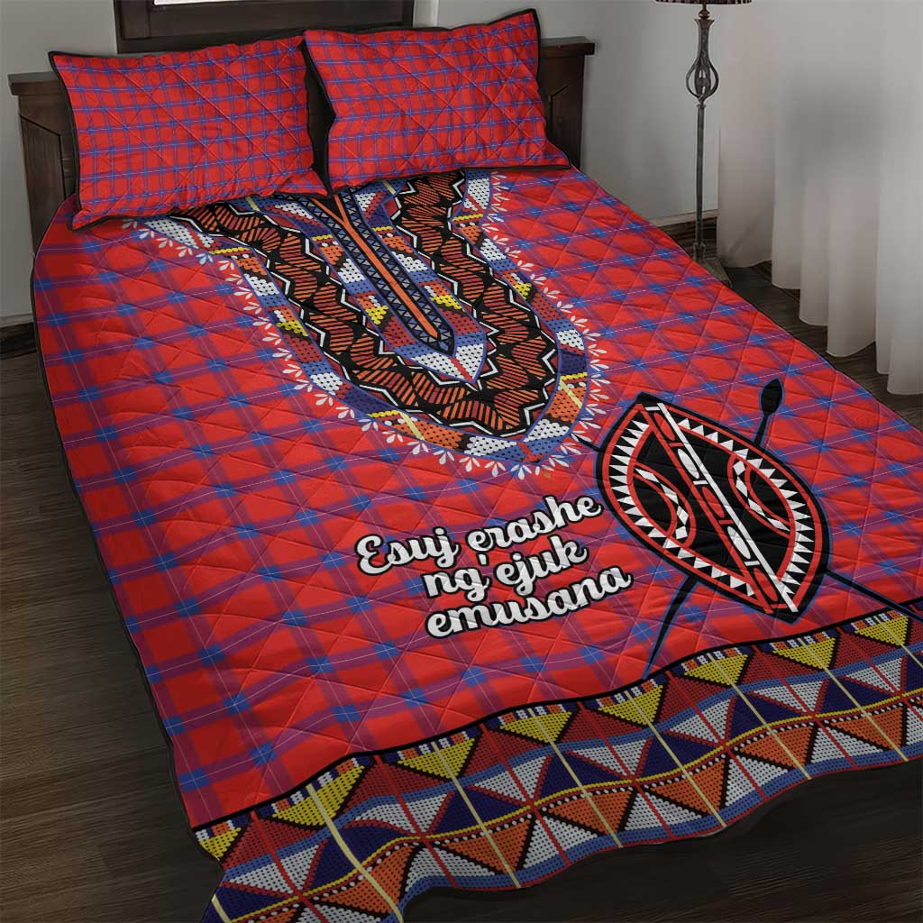 Afro Kenya Maasai Shuka Personalized Quilt Bed Set Maasai Shield Mix Dashiki