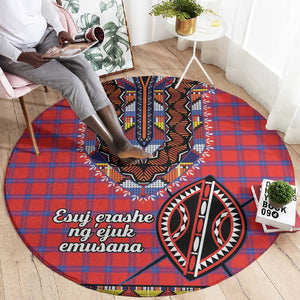 Afro Kenya Maasai Shuka Personalized Round Carpet Maasai Shield Mix Dashiki