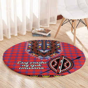 Afro Kenya Maasai Shuka Personalized Round Carpet Maasai Shield Mix Dashiki