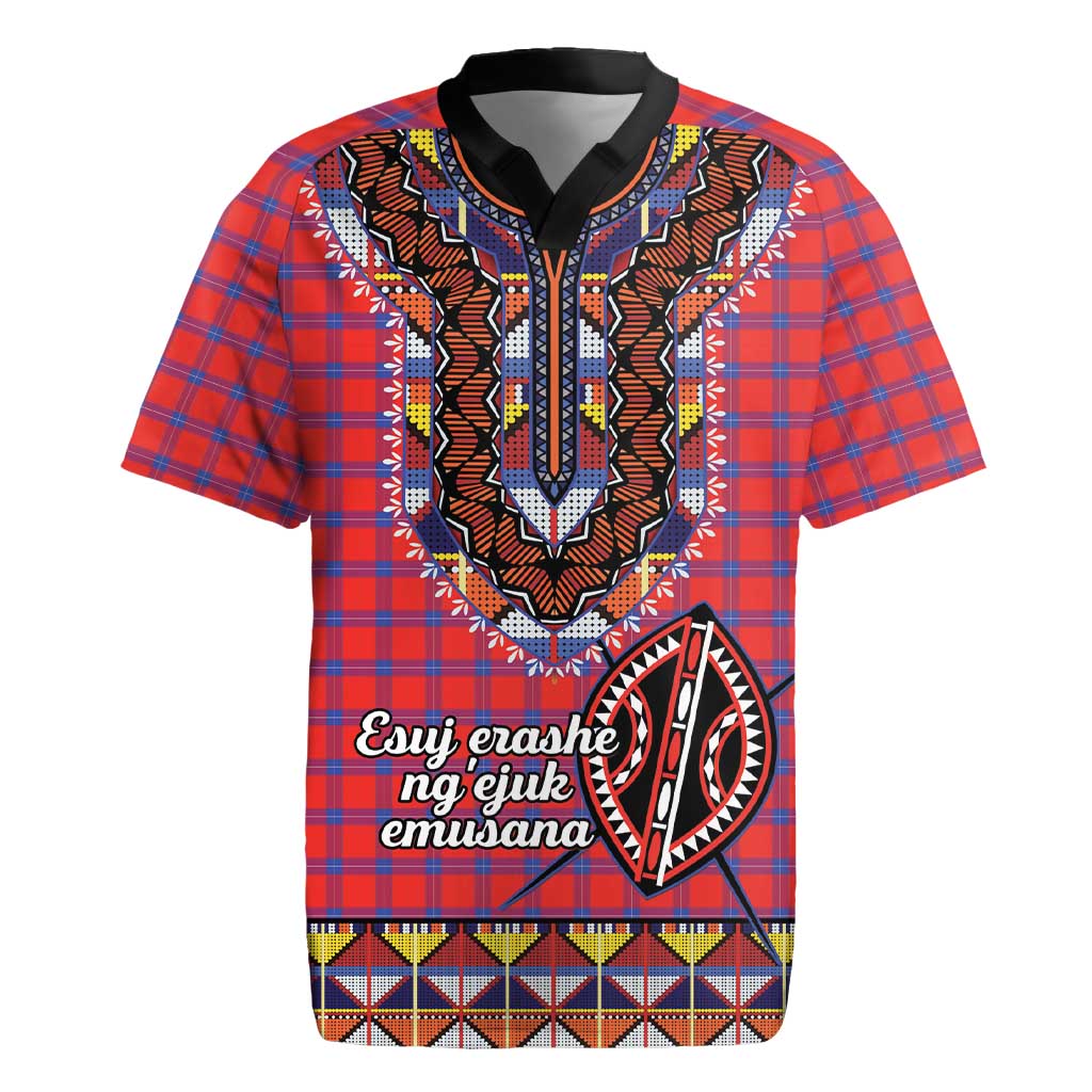 Afro Kenya Maasai Shuka Personalized Rugby Jersey Maasai Shield Mix Dashiki