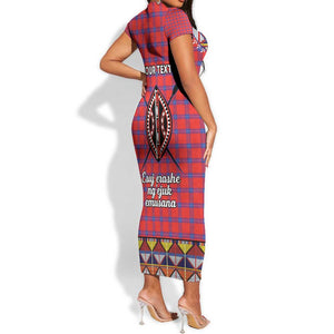 Afro Kenya Maasai Shuka Personalized Short Sleeve Bodycon Dress Maasai Shield Mix Dashiki