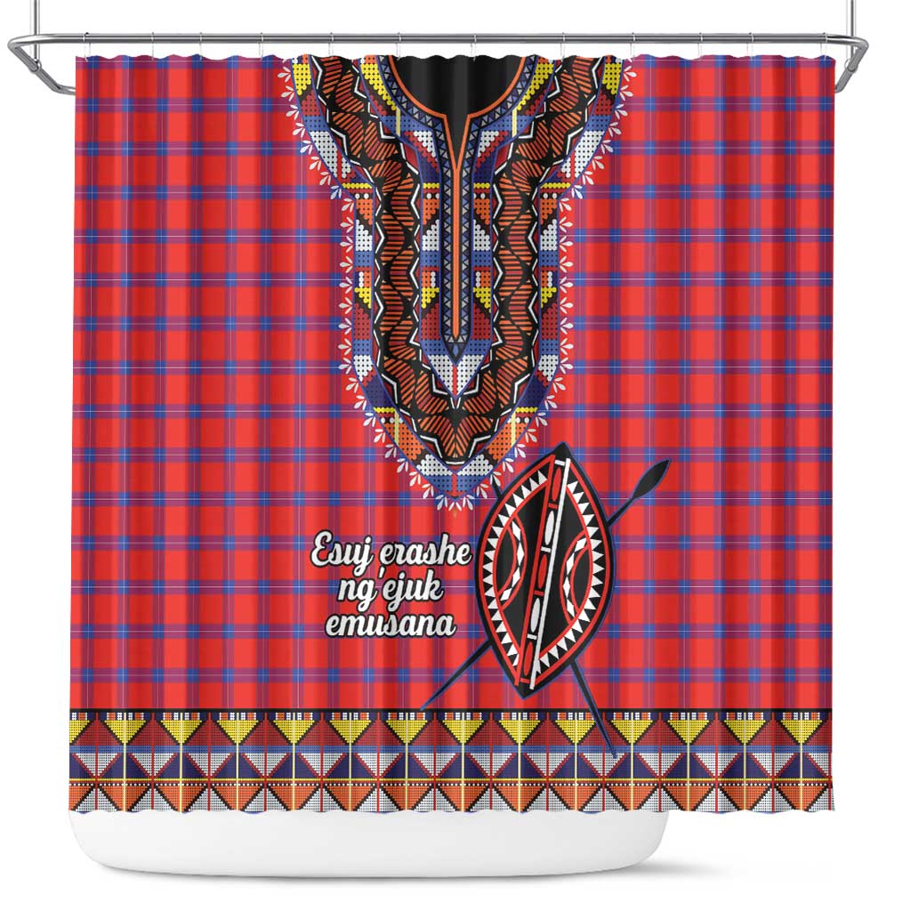 Afro Kenya Maasai Shuka Personalized Shower Curtain Maasai Shield Mix Dashiki