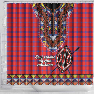 Afro Kenya Maasai Shuka Personalized Shower Curtain Maasai Shield Mix Dashiki