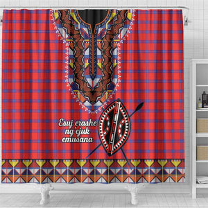 Afro Kenya Maasai Shuka Personalized Shower Curtain Maasai Shield Mix Dashiki