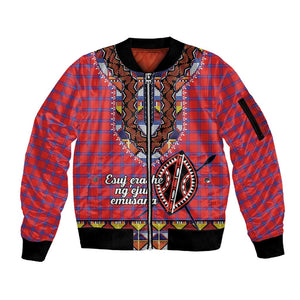 Afro Kenya Maasai Shuka Personalized Sleeve Zip Bomber Jacket Maasai Shield Mix Dashiki