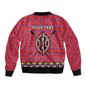 Afro Kenya Maasai Shuka Personalized Sleeve Zip Bomber Jacket Maasai Shield Mix Dashiki