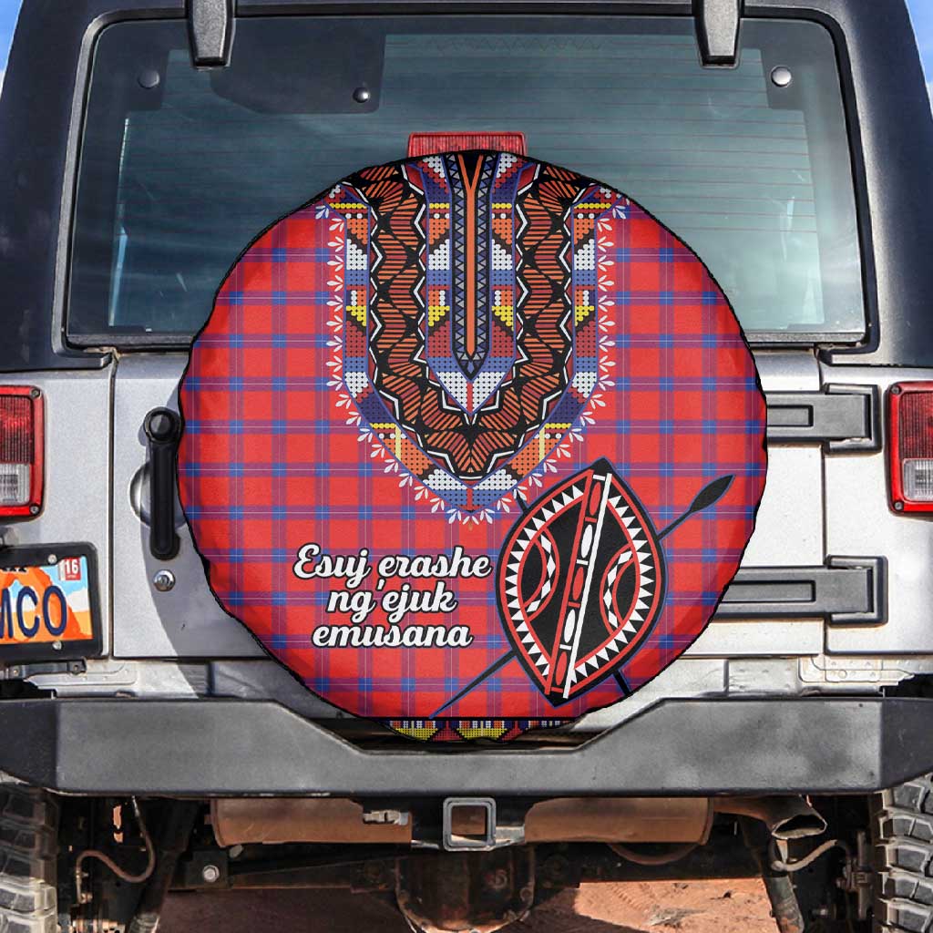 Afro Kenya Maasai Shuka Personalized Spare Tire Cover Maasai Shield Mix Dashiki