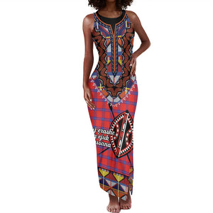 Afro Kenya Maasai Shuka Personalized Tank Maxi Dress Maasai Shield Mix Dashiki