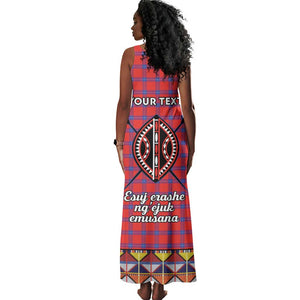 Afro Kenya Maasai Shuka Personalized Tank Maxi Dress Maasai Shield Mix Dashiki