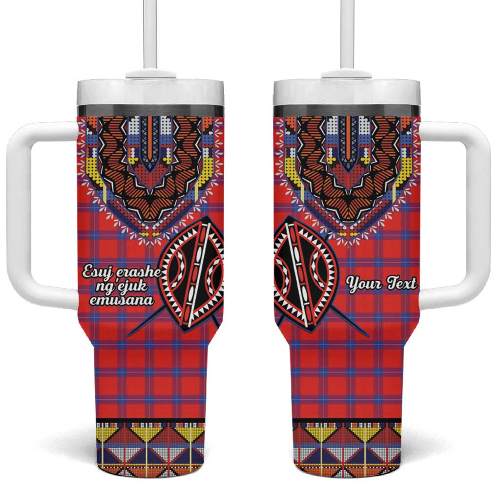 Afro Kenya Maasai Shuka Personalized Tumbler With Handle Maasai Shield Mix Dashiki