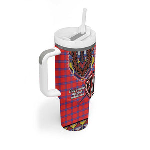 Afro Kenya Maasai Shuka Personalized Tumbler With Handle Maasai Shield Mix Dashiki