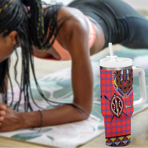 Afro Kenya Maasai Shuka Personalized Tumbler With Handle Maasai Shield Mix Dashiki