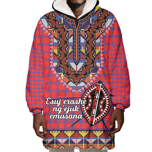 Afro Kenya Maasai Shuka Personalized Wearable Blanket Hoodie Maasai Shield Mix Dashiki