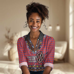 Afro Kenya Maasai Shuka Personalized Women Casual Shirt Maasai Shield Mix Dashiki