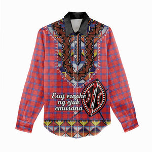 Afro Kenya Maasai Shuka Personalized Women Casual Shirt Maasai Shield Mix Dashiki