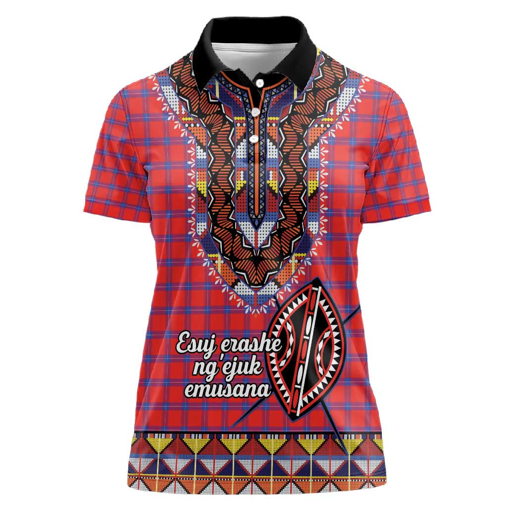 Afro Kenya Maasai Shuka Personalized Women Polo Shirt Maasai Shield Mix Dashiki