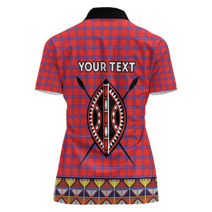 Afro Kenya Maasai Shuka Personalized Women Polo Shirt Maasai Shield Mix Dashiki