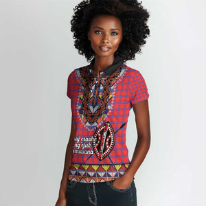 Afro Kenya Maasai Shuka Personalized Women Polo Shirt Maasai Shield Mix Dashiki