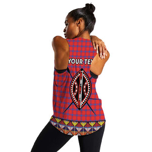 Afro Kenya Maasai Shuka Personalized Women Racerback Tank Maasai Shield Mix Dashiki