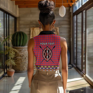 Afro Kenya Maasai Shuka Personalized Women Sleeveless Polo Shirt Maasai Shield Mix Dashiki