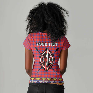 Afro Kenya Maasai Shuka Personalized Women V-Neck T-Shirt Maasai Shield Mix Dashiki