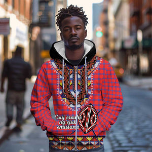 Afro Kenya Maasai Shuka Personalized Zip Hoodie Maasai Shield Mix Dashiki