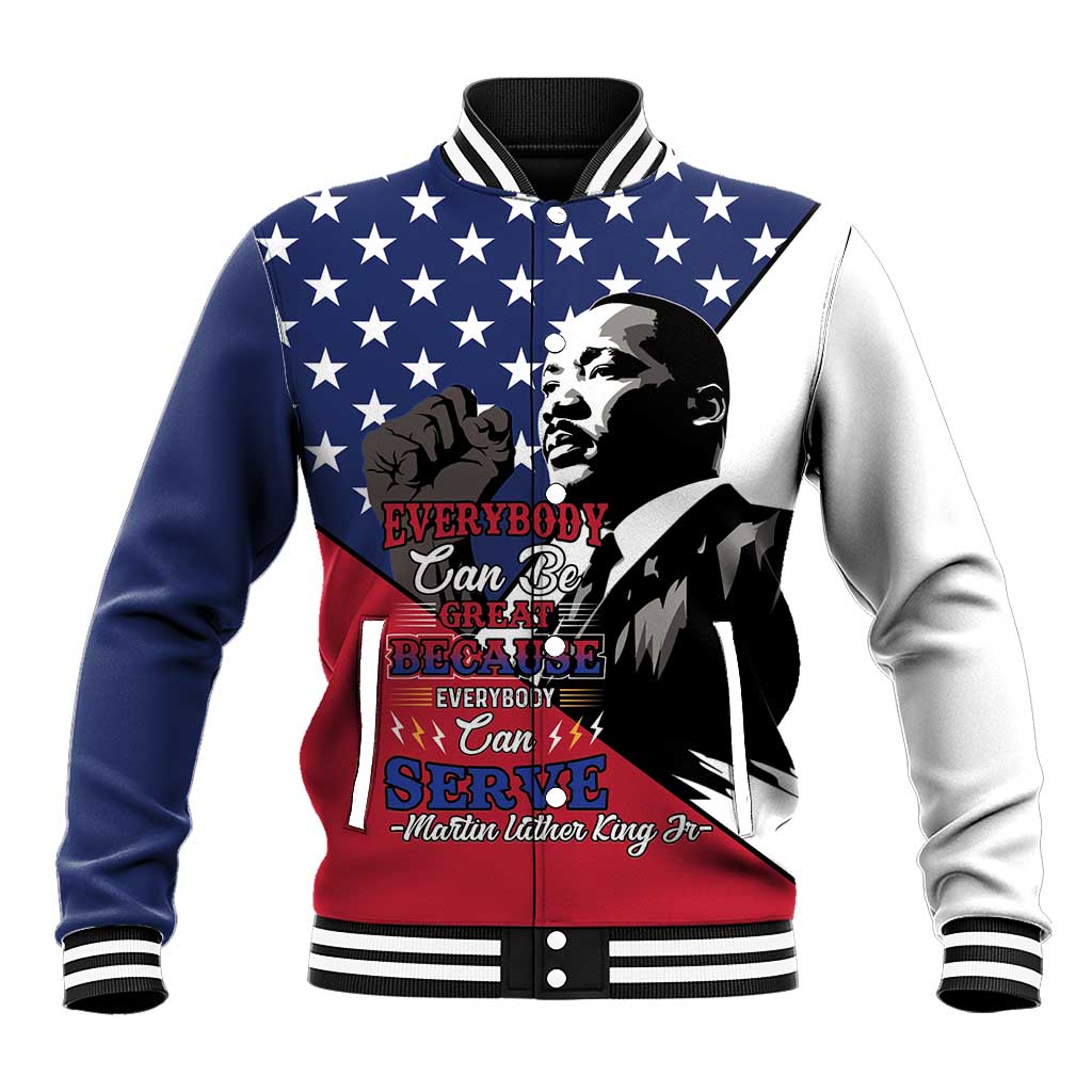 Black Americans Happy MLK Day Baseball Jacket Everybody Can Be Great Because Everybody Can Serve