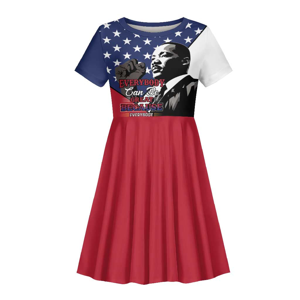 Black Americans Happy MLK Day Kid Short Sleeve Dress Everybody Can Be Great Because Everybody Can Serve