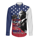 Black Americans Happy MLK Day Long Sleeve Button Shirt Everybody Can Be Great Because Everybody Can Serve