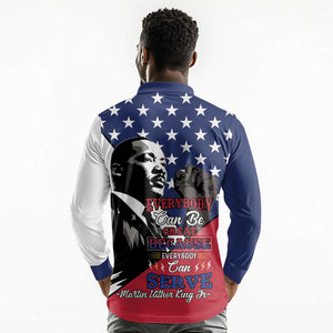 Black Americans Happy MLK Day Long Sleeve Polo Shirt Everybody Can Be Great Because Everybody Can Serve