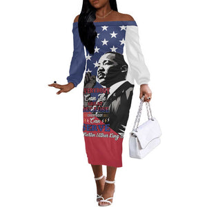 Black Americans Happy MLK Day Off The Shoulder Long Sleeve Dress Everybody Can Be Great Because Everybody Can Serve