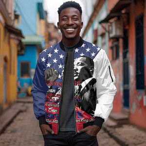 Black Americans Happy MLK Day Sleeve Zip Bomber Jacket Everybody Can Be Great Because Everybody Can Serve