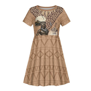 South Africa Zulu People Kid Short Sleeve Dress Zulu Warrior - African Pattern