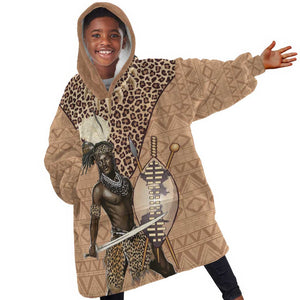 South Africa Zulu People Kid Wearable Blanket Hoodie Zulu Warrior - African Pattern