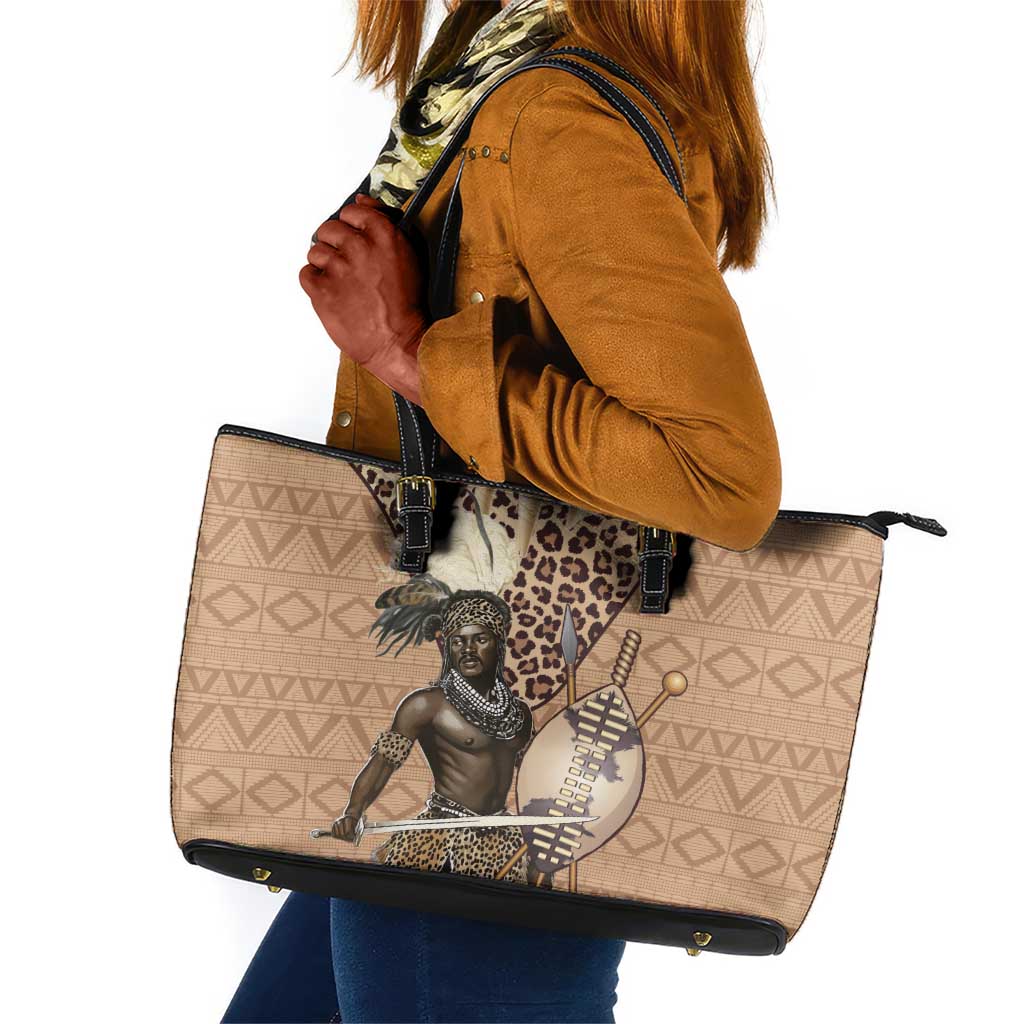 South Africa Zulu People Leather Tote Bag Zulu Warrior - African Pattern