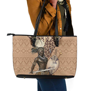 South Africa Zulu People Leather Tote Bag Zulu Warrior - African Pattern