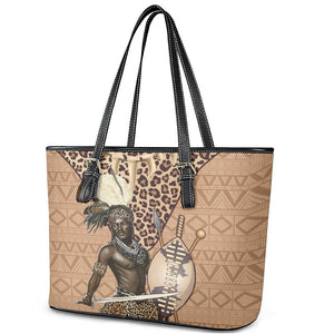 South Africa Zulu People Leather Tote Bag Zulu Warrior - African Pattern