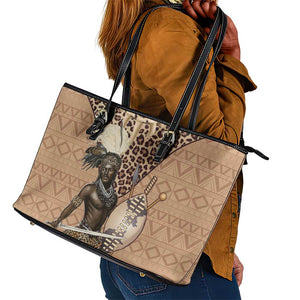 South Africa Zulu People Leather Tote Bag Zulu Warrior - African Pattern