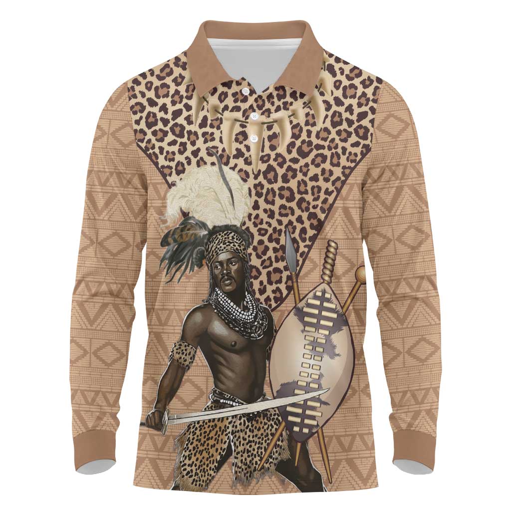 South Africa Zulu People Long Sleeve Polo Shirt Zulu Warrior - African Pattern