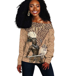 South Africa Zulu People Off Shoulder Sweater Zulu Warrior - African Pattern