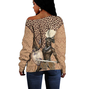 South Africa Zulu People Off Shoulder Sweater Zulu Warrior - African Pattern