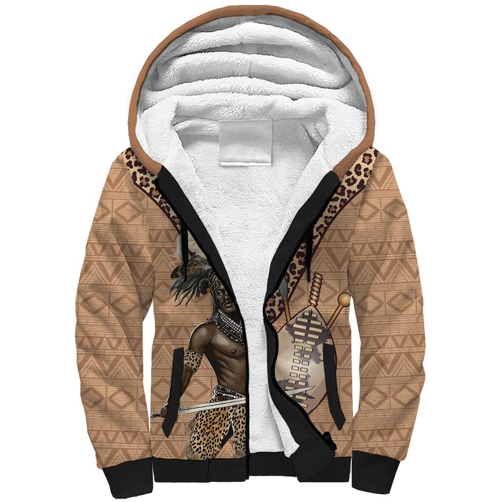 South Africa Zulu People Sherpa Hoodie Zulu Warrior - African Pattern