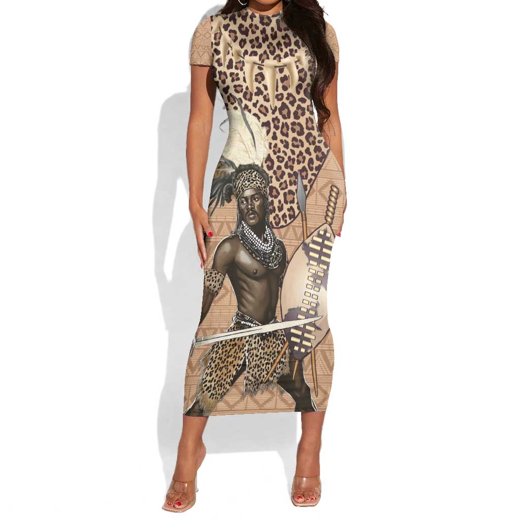 South Africa Zulu People Short Sleeve Bodycon Dress Zulu Warrior - African Pattern