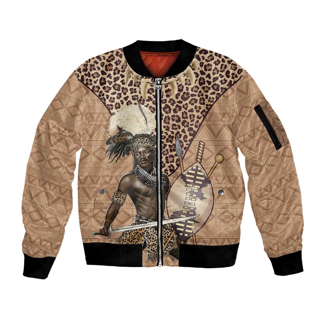 South Africa Zulu People Sleeve Zip Bomber Jacket Zulu Warrior - African Pattern