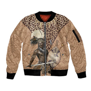 South Africa Zulu People Sleeve Zip Bomber Jacket Zulu Warrior - African Pattern