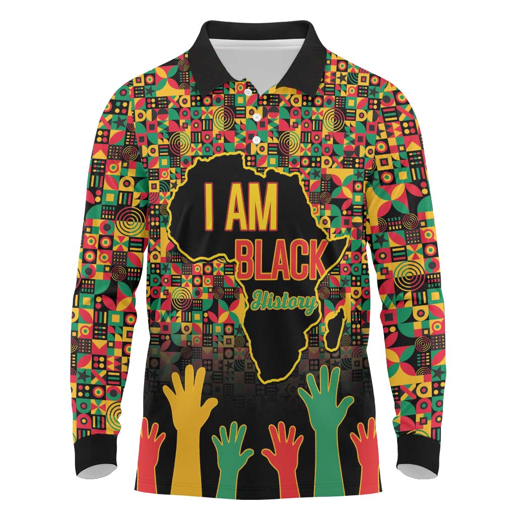 Black History Month Long Sleeve Polo Shirt I'm Black And I'm Proud